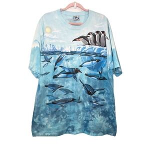Liquid Blue Vintage 1997 Blue Aqua Penguin Marine Graphic Shirt Tie Dye Size XL